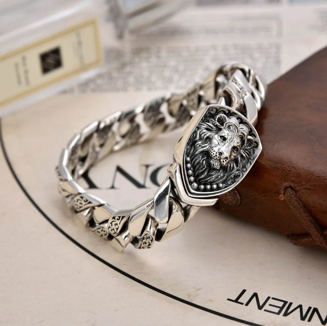 S925 sterling silver bracelet domineering lion tank bracelet Fashion Simple retro jewelry Creativity Gift