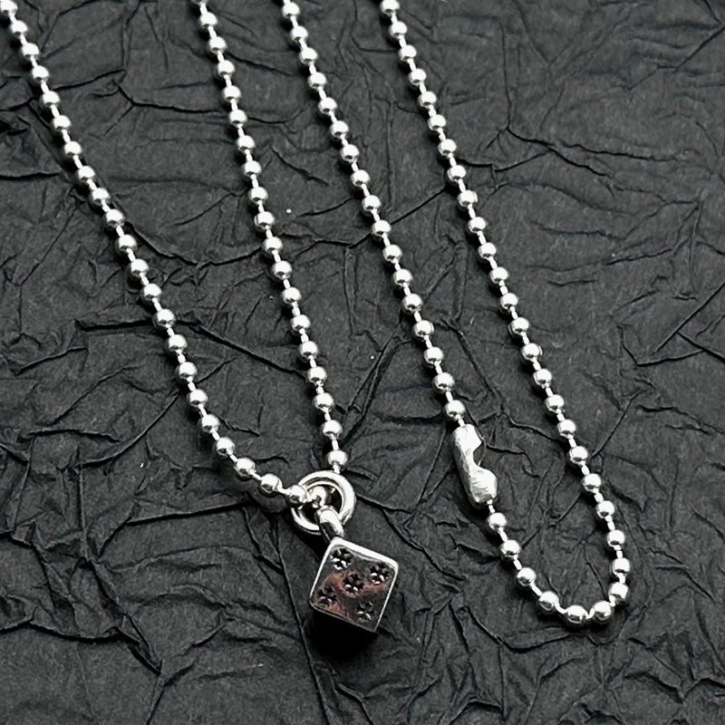 2026 New Model S925 Sterling Silver Retro Old Ring Dice Pendant Necklace European and American Men and Women Niche