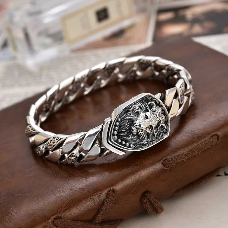 S925 sterling silver bracelet domineering lion tank bracelet Fashion Simple retro jewelry Creativity Gift
