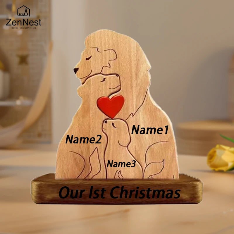 Wooden Lion Family Puzzle Ornament DIY Custom Name Home Decorations Thanksgiving Christmas Gifts Gifts for Mom Art Crafts