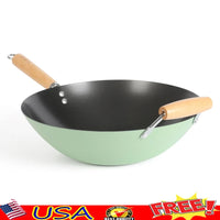 Carbon Steel Wok Nonstick 14 Inch Cooking Pan Dishwasher Safe Suitable All Stovetops Induction Gas Electric Even Heat