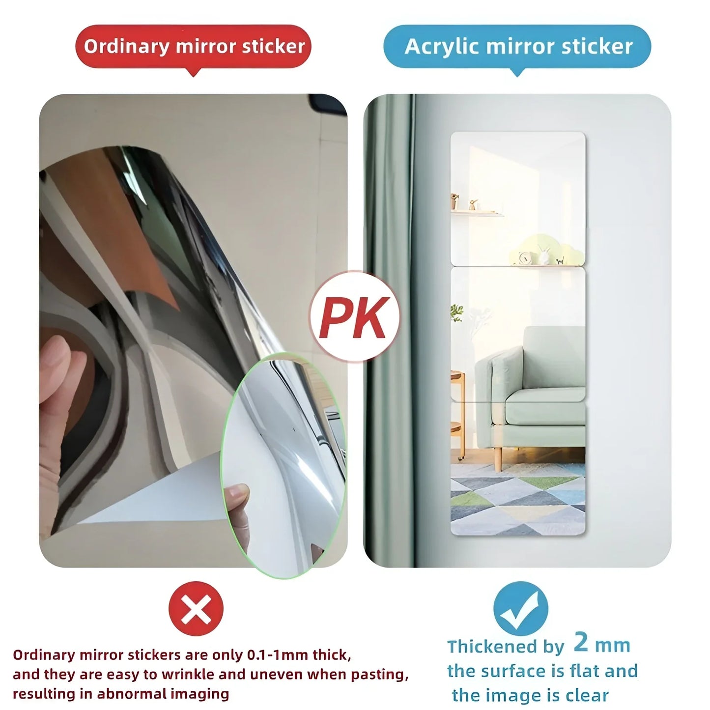 4/8PCs 30x30 Self-adhesive Mirror Stickers Flexible Thicken DIY Art Mirrors Acrylic Wall Decorations for Door Wardrobe Bathroom