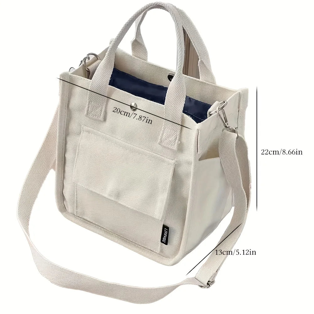 Small Canvas Tote Bag with Pockets Crossbody Bags for Women Cute Shoulder Purse Handbags Lunch Bag for Office Work