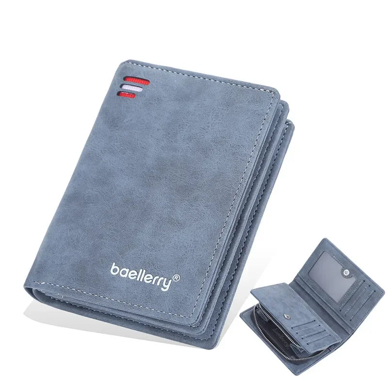 New Leather Men Wallets High Quality Zipper Short Desigh  Wallet Hipster Credit Card Holders Inserts Coin Purses Vintage Walltes