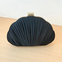 Minimalist Champagne Pleated Shell Clutch, Chic Evening Crossbody Purse with Gold Chain for Women Wedding Formal Shoulder Bags