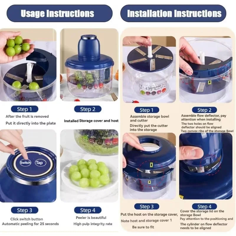 New Automatic Fruit Peeler Machine,Electric Vegetable Peeler Tool for Grapes Tomato Garlic, Rechargeable USB Peeling Device,