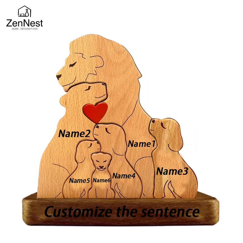 Wooden Lion Family Puzzle Ornament DIY Custom Name Home Decorations Thanksgiving Christmas Gifts Gifts for Mom Art Crafts