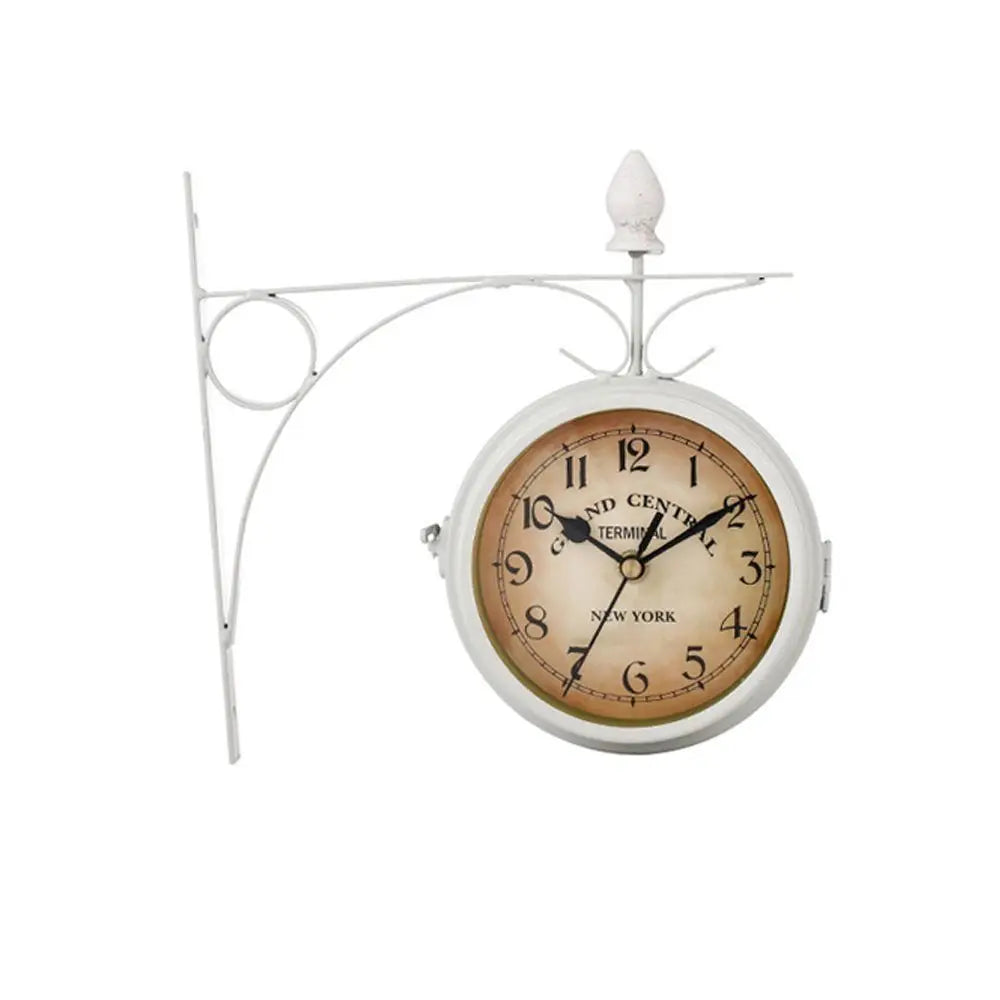 Retro Double Sided Metal Clock With Bracket Durable Wall Clock Garden Train Station Outside Decoration High Quality Home Decor