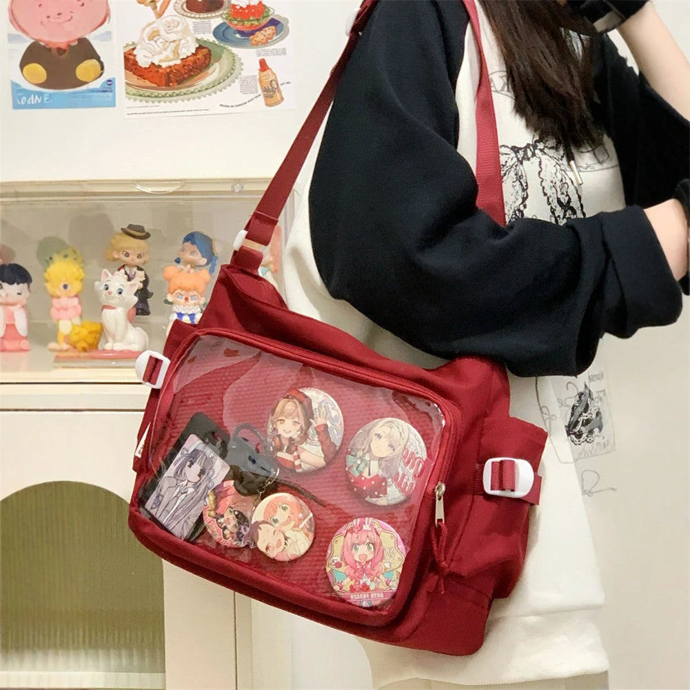 Women Ita Bag Fashion Shoulder Bag with Clear Window Simple Tote Bag Adjustable Strap Stylish Crossbody Bag Trendy Outdoor Bag