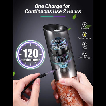 2pcs electric salt and pepper grinder set, USB rechargeable salt and pepper grinder set, electric salt and pepper grinder