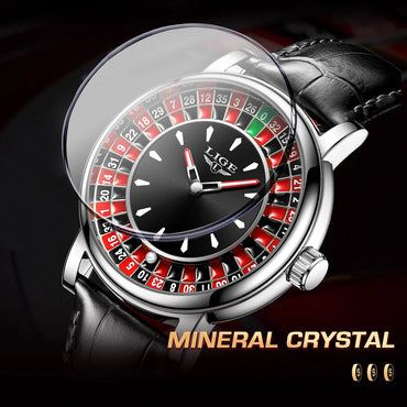 LIGE Fashion Men Watch Rotating Dial Las Vegas Roulette Desktop Theme Watch Men Waterproof Luminous Clock Watches Creative Clock