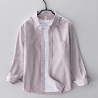 Spring Pink Shirts For Men Autumn Casual Slim Fit 100% Cotton Oxford Long Sleeve Shirt Men's Vintage button down shirt Clothes