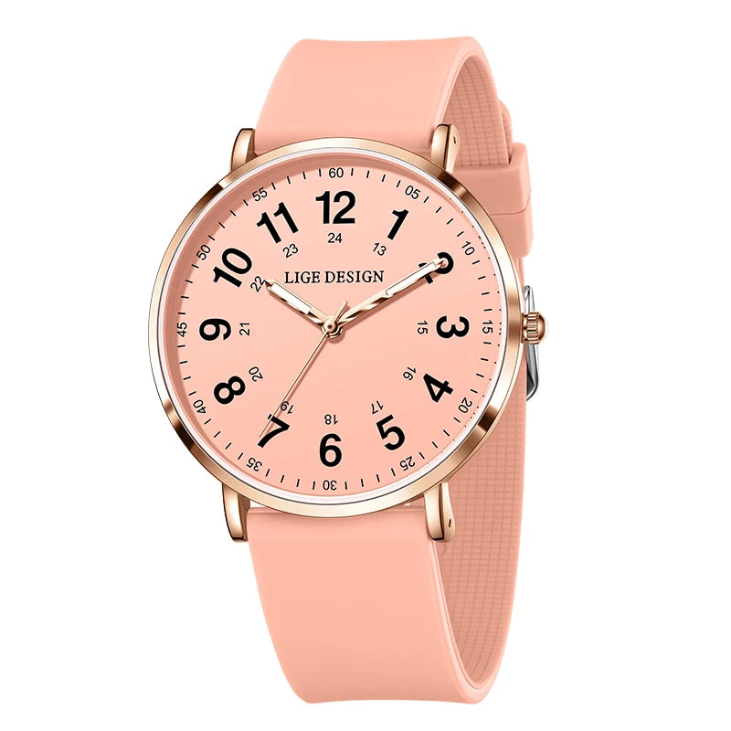 LIGE Luxury Silicone Strap Women's Wristwatch Digital Elegant Ladies Watches Fashion Simple Waterproof Quartz Watches for Woman