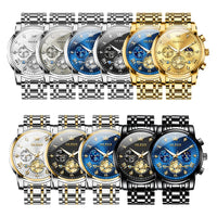 OLEVS 2856 Men's Watches Classic Multifunctional Fltwheel Chronograph Original Quartz Wristwatch Moon Phase 24 Hour Waterproof