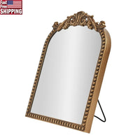 Gold Filigree Arch Tabletop Mirror Adjustable Stand Decorative Accent Elegant Home Decor High Quality Mirror Bedroom Living Room