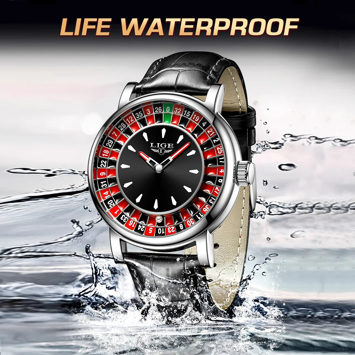 LIGE Fashion Men Watch Rotating Dial Las Vegas Roulette Desktop Theme Watch Men Waterproof Luminous Clock Watches Creative Clock