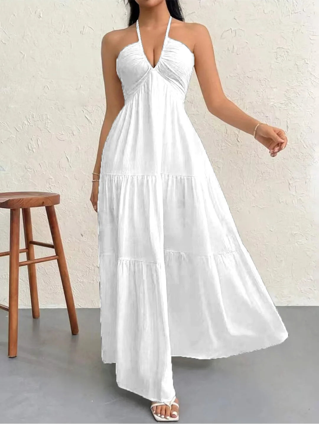 2026 Summer Women’s Trendy Deep V Shoulder Boho-Style Belt Dress for Weddings, Festivals, and Parties.