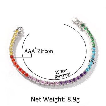 Pure Silver Rainbow Tennis Bracelet Pave 3.5MM Bling Rainbow Zircon 18K Gold Plated Beautiful Real 925 Fashion Exquisite Jewelry