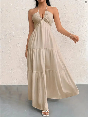 2026 Summer Women’s Trendy Deep V Shoulder Boho-Style Belt Dress for Weddings, Festivals, and Parties.