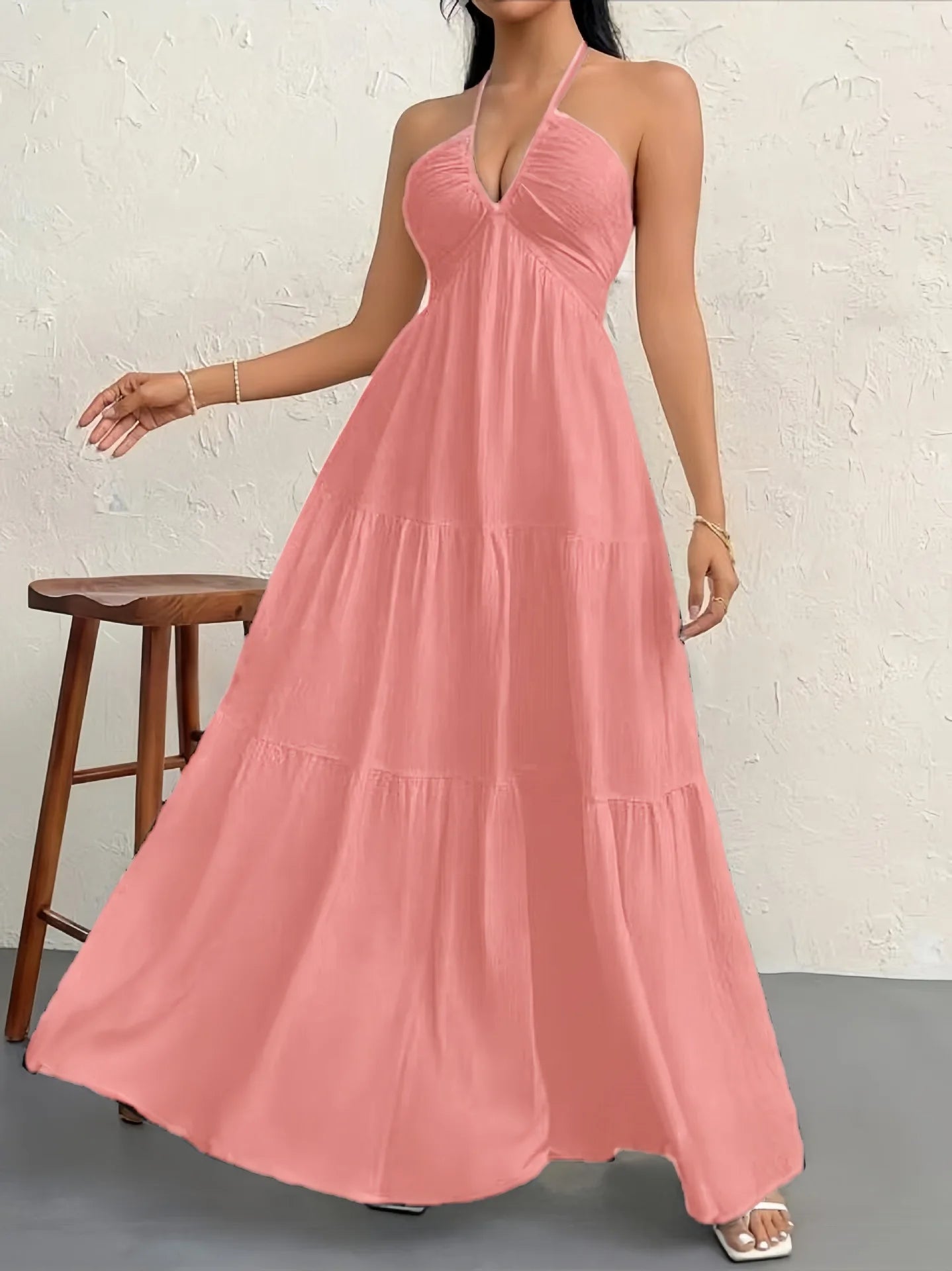 2026 Summer Women’s Trendy Deep V Shoulder Boho-Style Belt Dress for Weddings, Festivals, and Parties.