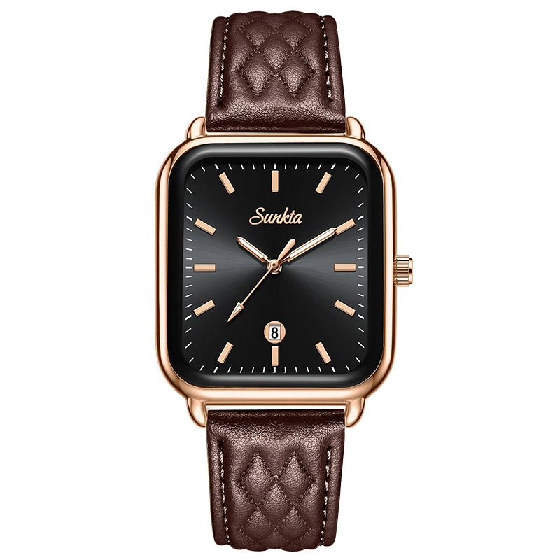Sunkta Fashion Elegant Woman Watch Luxury Retro Calendar Silicone Belt Casual Sport Waterproof Simple Quartz Watches Ladies Gift