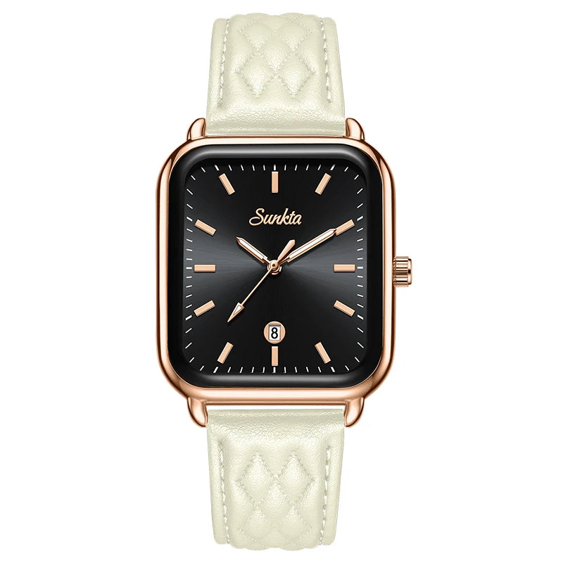 Sunkta Fashion Elegant Woman Watch Luxury Retro Calendar Silicone Belt Casual Sport Waterproof Simple Quartz Watches Ladies Gift
