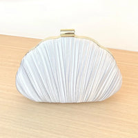 Minimalist Champagne Pleated Shell Clutch, Chic Evening Crossbody Purse with Gold Chain for Women Wedding Formal Shoulder Bags