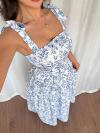 2026 Spring Summer New Women's Bohemian Adjustable Shoulder Strap Print Dress Lady French Style Sleeveless Cable tied Maxi Dress