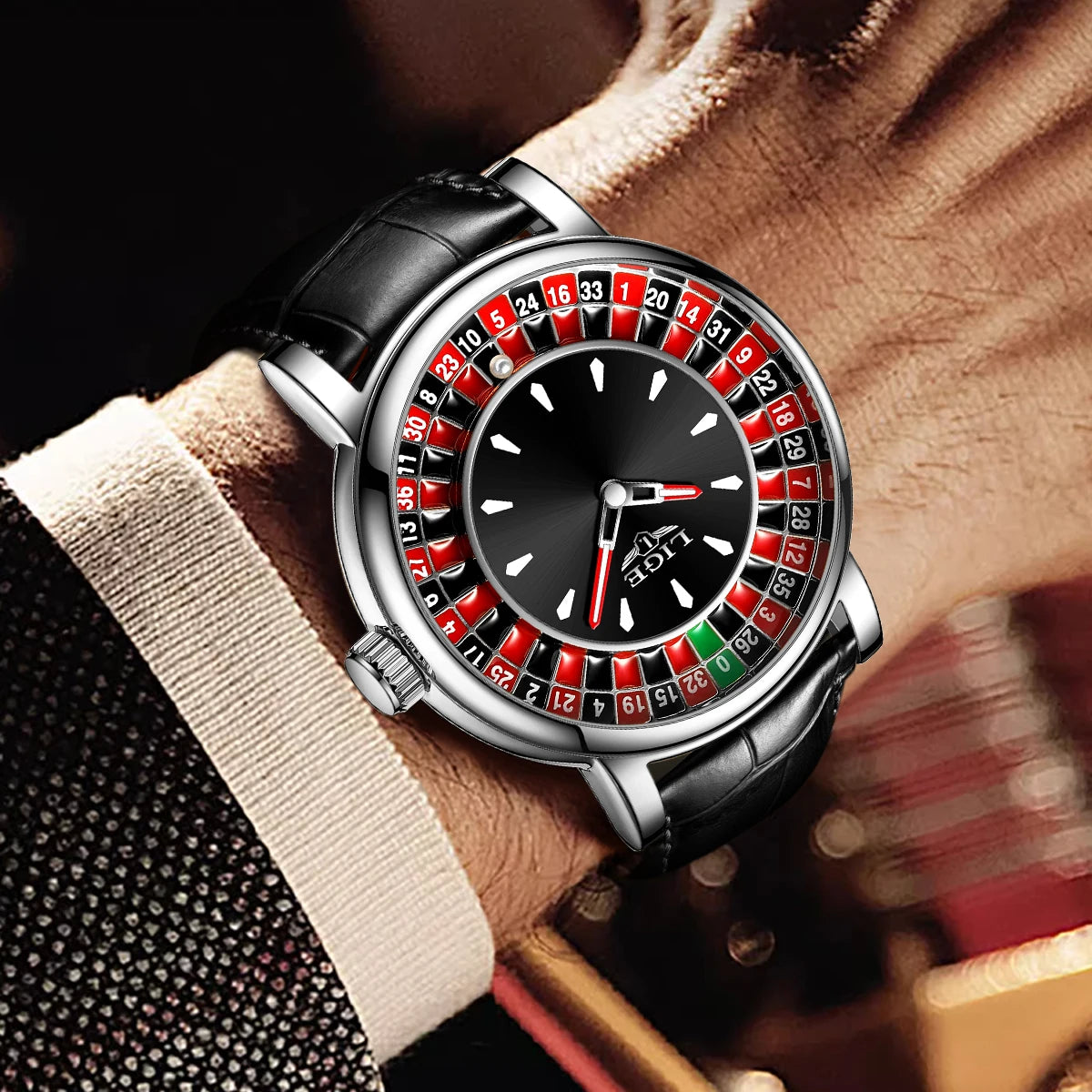 LIGE Fashion Men Watch Rotating Dial Las Vegas Roulette Desktop Theme Watch Men Waterproof Luminous Clock Watches Creative Clock