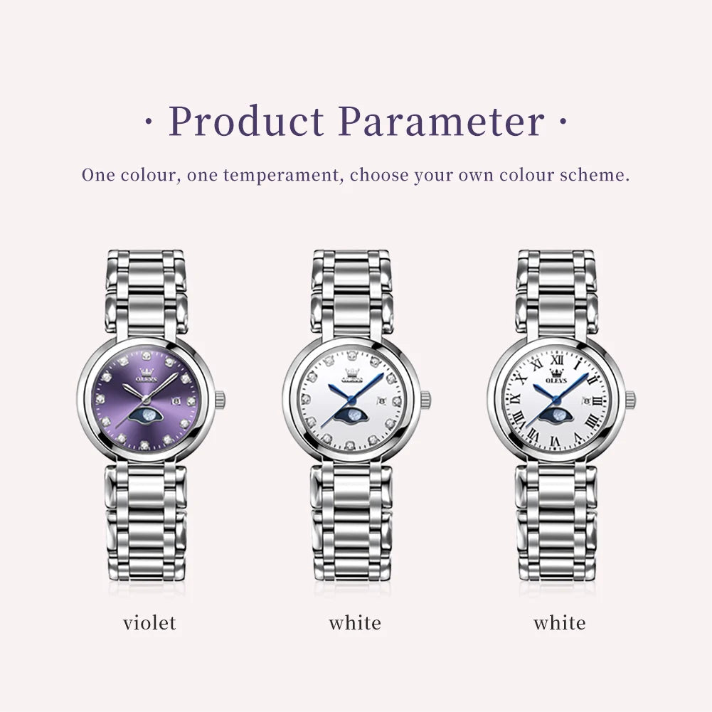 OLEVS 5573 Original Ladies Quartz Watch Diamond Scale Calendar Stainless Steel Waterproof Elegant Dress Wristwatch for Women