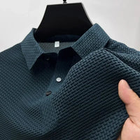 Summer New Men's Lop-up Hollow Short-sleeved Polo Shirt Ice Silk Brand Clothes Breathable Business Fashion T-Shirt Male Upto 6XL