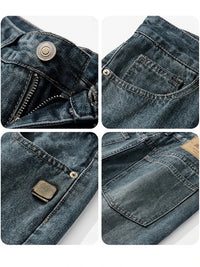 Spring Autumn American Retro Straight Jeans Men Streetwear Korean Fashion Loose Baggy Wide Leg Denim Pants Male Casual Trousers