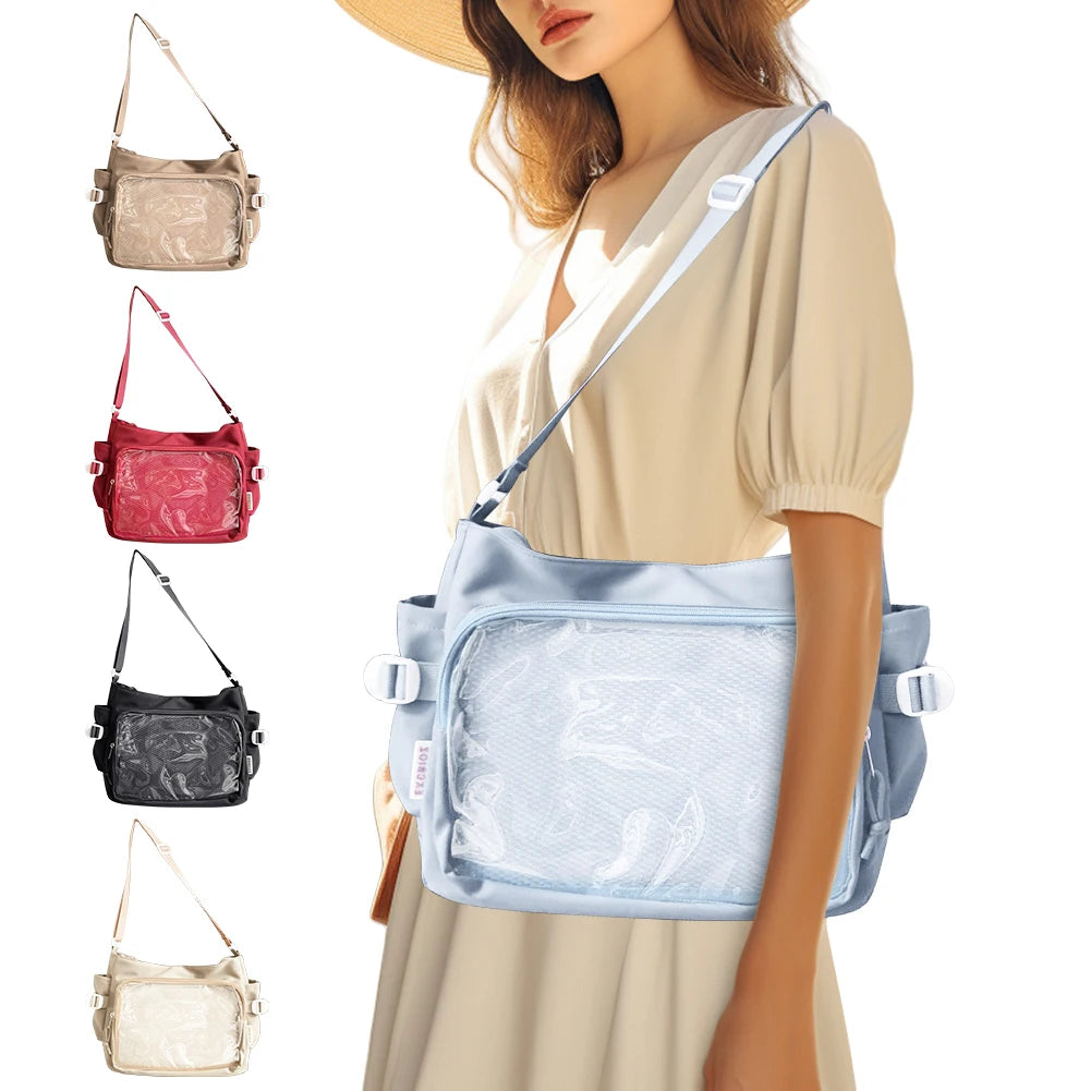 Women Ita Bag Fashion Shoulder Bag with Clear Window Simple Tote Bag Adjustable Strap Stylish Crossbody Bag Trendy Outdoor Bag