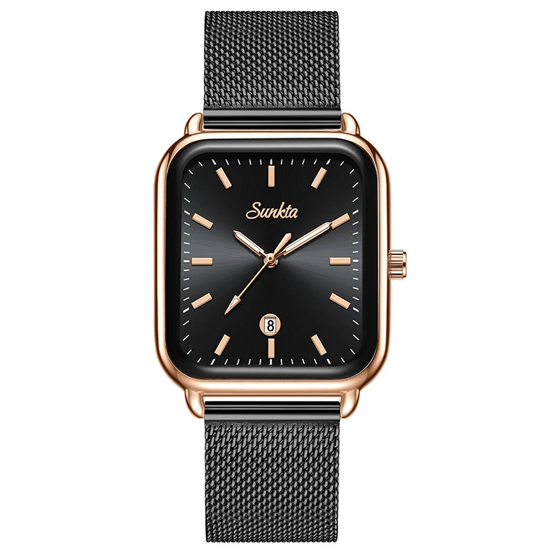 Sunkta Fashion Elegant Woman Watch Luxury Retro Calendar Silicone Belt Casual Sport Waterproof Simple Quartz Watches Ladies Gift