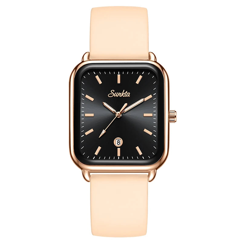 Sunkta Fashion Elegant Woman Watch Luxury Retro Calendar Silicone Belt Casual Sport Waterproof Simple Quartz Watches Ladies Gift