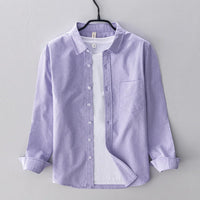 Spring Pink Shirts For Men Autumn Casual Slim Fit 100% Cotton Oxford Long Sleeve Shirt Men's Vintage button down shirt Clothes
