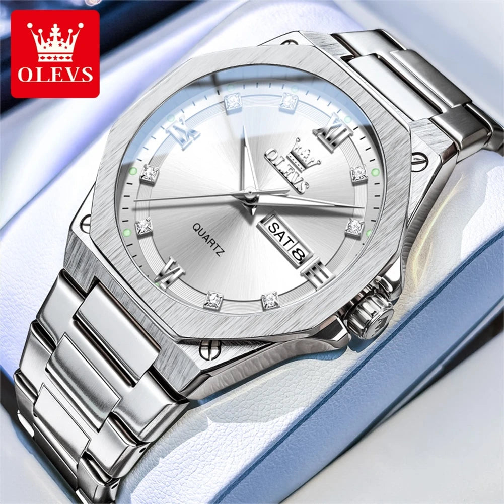 OLEVS 3736 Luxury Original Watches For Man Sports Quartz Watch Waterproof Luminous Week Date Watches Gift Box 2026