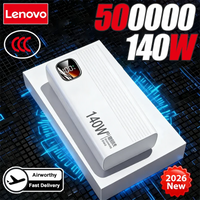 Lenovo 500000mAh 140W PowerBank Super Fast Charge Portable Powerbank External Battery Charger LED Display For iPhone