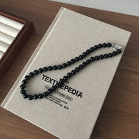 Fashion Punk Smooth Black Round Beads String Necklace for Women Men Unisex Acrylic Beads Choker Jewelry on The Neck Collar Gift