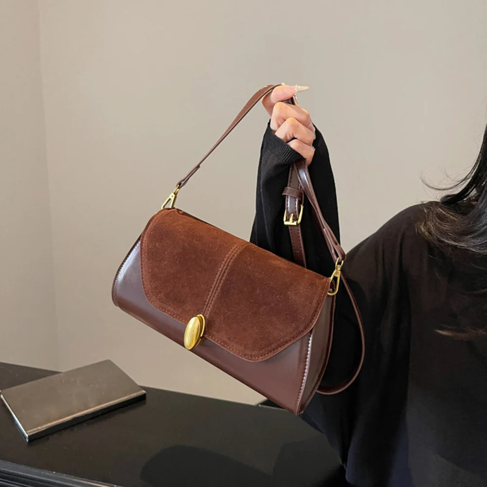 Fashion PU Shoulder Bag Stylish Crossbody Bag Adjustable Strap Vintage Small Tote Bag Trendy Commuting Bag Slouchy Hobo Bag