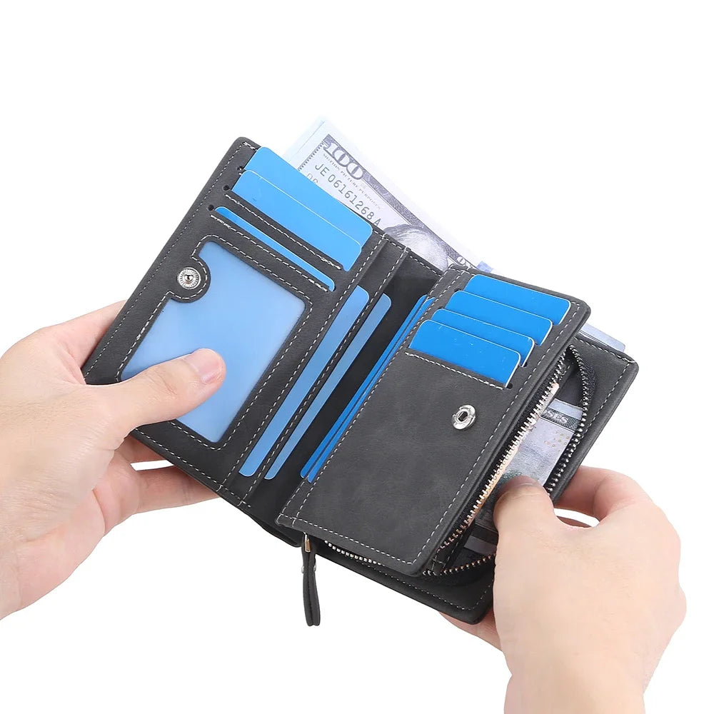 New Leather Men Wallets High Quality Zipper Short Desigh  Wallet Hipster Credit Card Holders Inserts Coin Purses Vintage Walltes