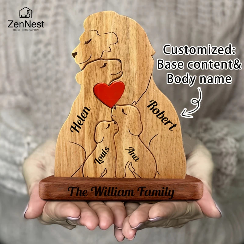 Wooden Lion Family Puzzle Ornament DIY Custom Name Home Decorations Thanksgiving Christmas Gifts Gifts for Mom Art Crafts