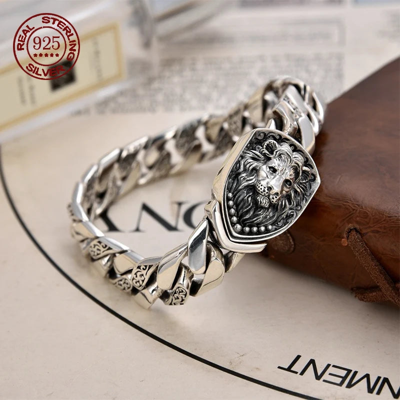 S925 sterling silver bracelet domineering lion tank bracelet Fashion Simple retro jewelry Creativity Gift