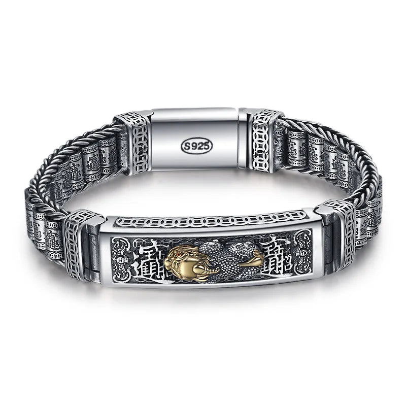2025 Vintage 100% Real Solid S925 Silver Retro Lucky Pixiu Man Bracelet Thick Style Domineering Trend Personality Jewelry