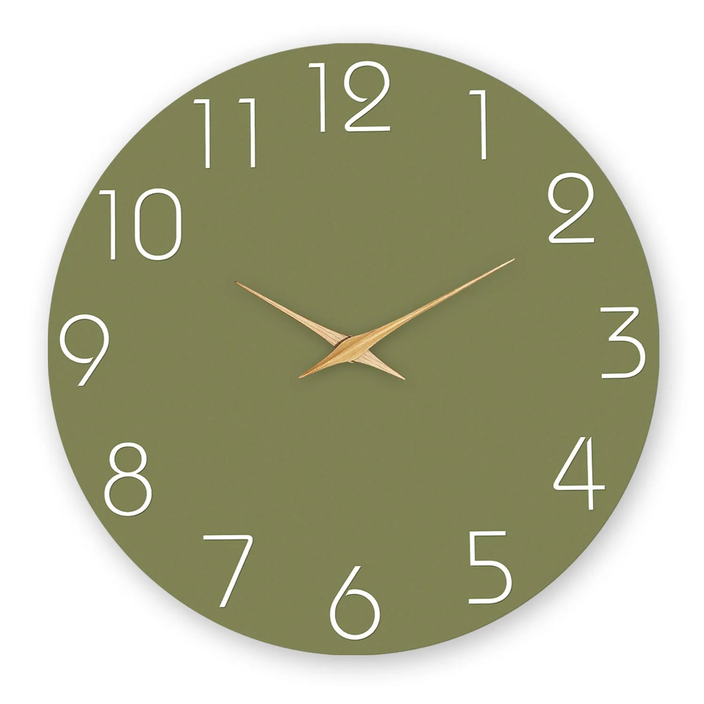 Modern Minimalist White Numbers Green Background Pattern Wooden Wall Clock Living Room Bedroom Kitchen Home Decoration Wall Clock Silent Quartz Clock Holiday Gift 10 Inches 12 Inches 14inch 16inch (No Battery)