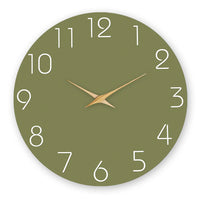 Modern Minimalist White Numbers Green Background Pattern Wooden Wall Clock Living Room Bedroom Kitchen Home Decoration Wall Clock Silent Quartz Clock Holiday Gift 10 Inches 12 Inches 14inch 16inch (No Battery)