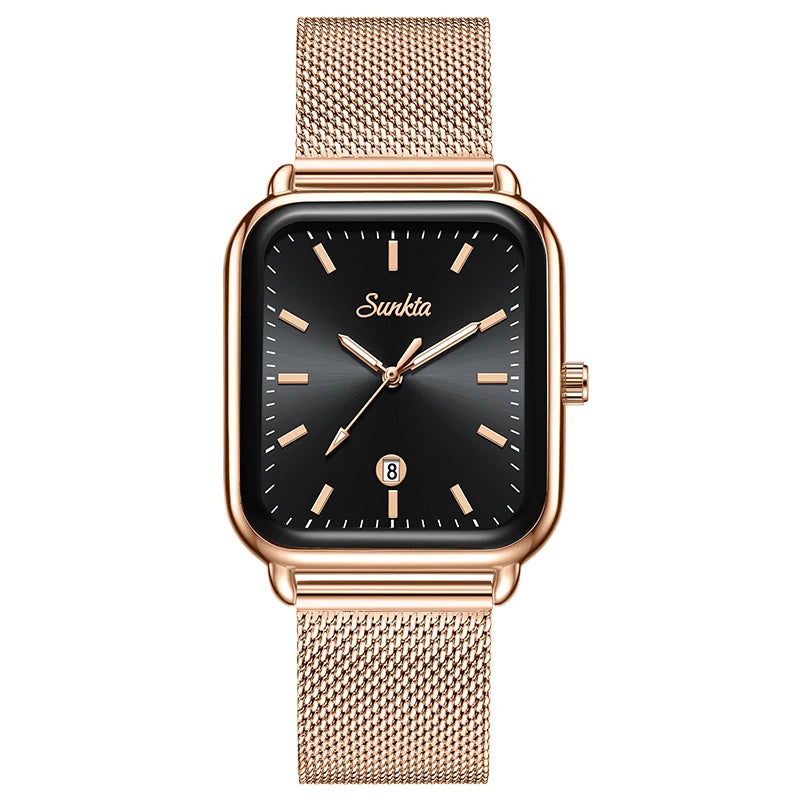 Sunkta Fashion Elegant Woman Watch Luxury Retro Calendar Silicone Belt Casual Sport Waterproof Simple Quartz Watches Ladies Gift