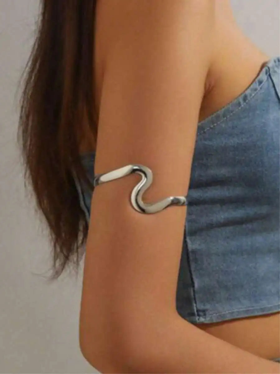 Gold Tone Fluid Curve Cuff Bracelet For Women Minimalist Summer Party Jewelry Gift