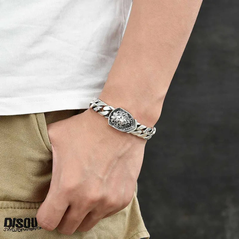 S925 sterling silver bracelet domineering lion tank bracelet Fashion Simple retro jewelry Creativity Gift