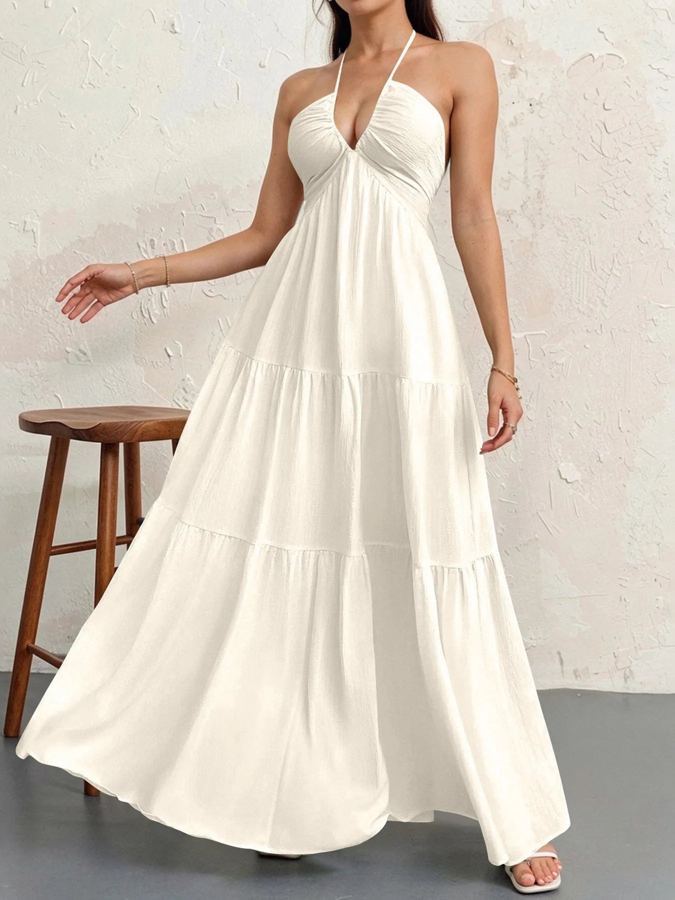 2026 Summer Women’s Trendy Deep V Shoulder Boho-Style Belt Dress for Weddings, Festivals, and Parties.